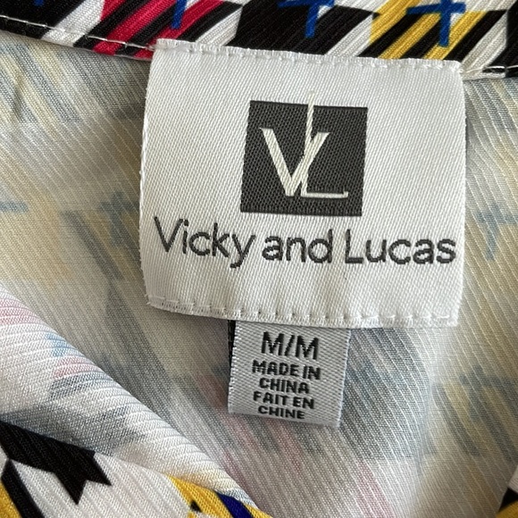 Vicky and Lukas Houndstooth Button Down Top Medium Red/yellow/blue/black/white - Picture 6 of 9